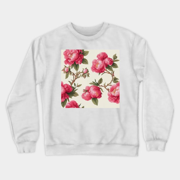 Vintage Floral Romantic Peony Flower Design Crewneck Sweatshirt by VintageFlorals